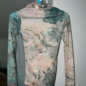 Sheer Marble-Patterned Turtleneck